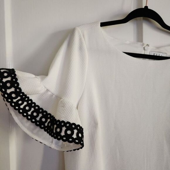 Elle Textured Embroidered Lace Ruffle Sleeve Ivory White Sheath Dress Size Large - Picture 4 of 11